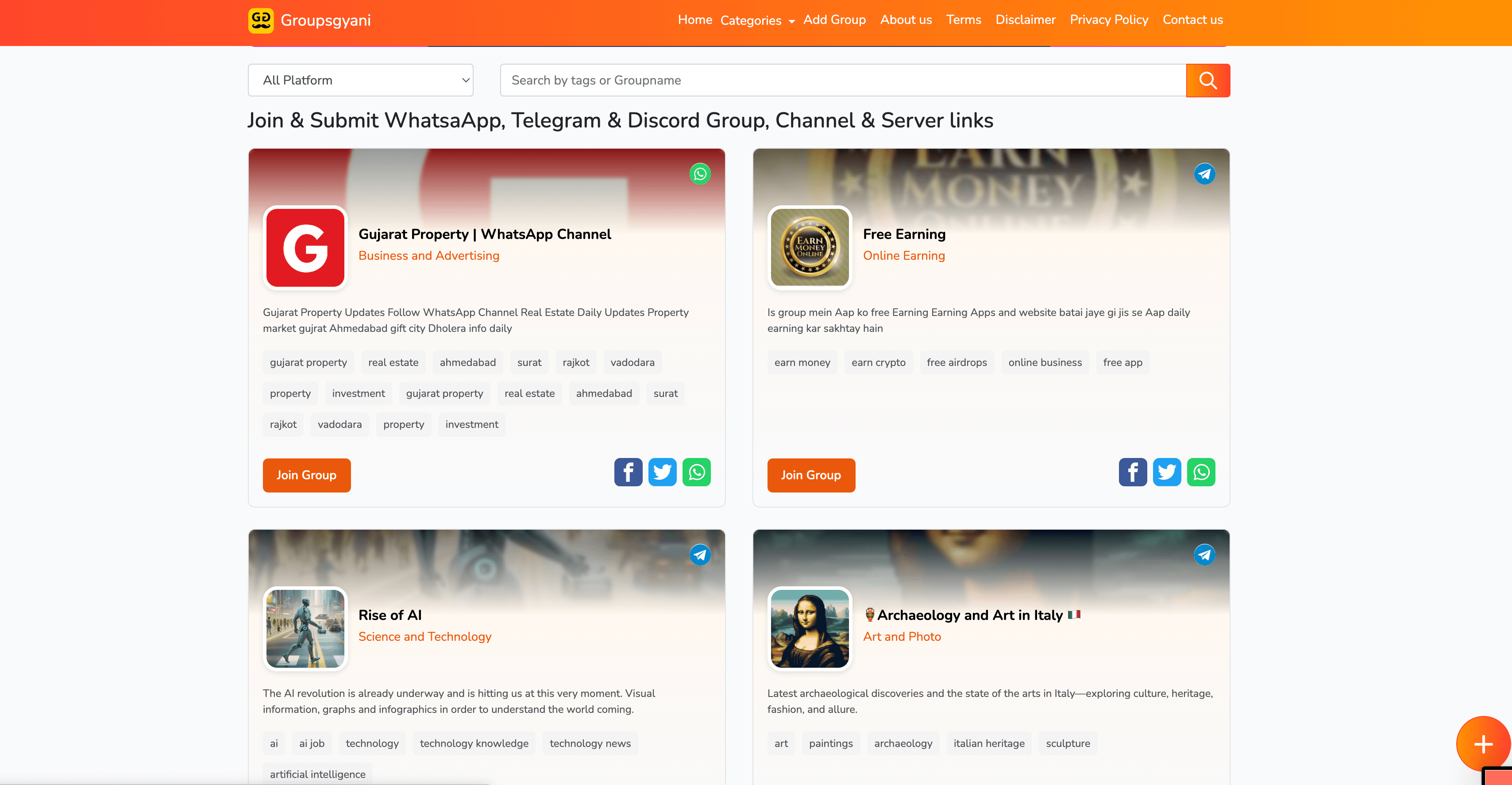 Groupsgyani — WhatsApp, Telegram and Discord Directory
