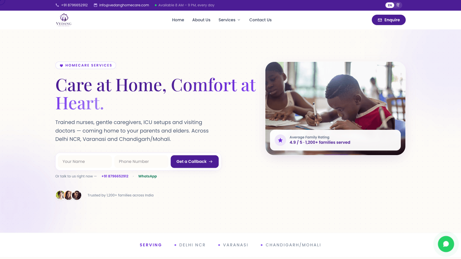 Vedang Homecare — Home Healthcare Services Website